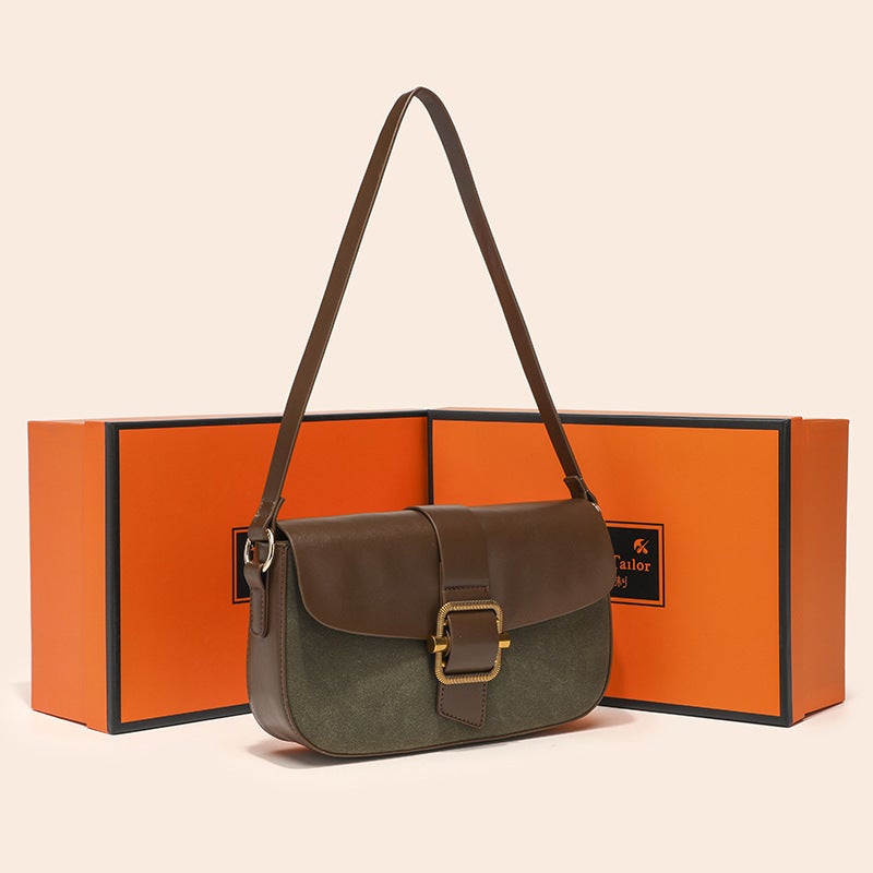 Niche Matte Patchwork Underarm Bag For Women, High-End, Elegant, Casual, Color-Blocked Shoulder Bag, Fashionable Commuter Small Square Bag - Image 1
