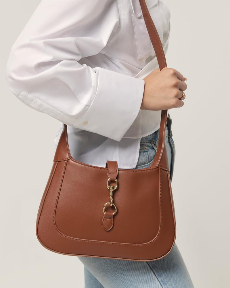 Apryl Shoulder Bag for Women - Small Shoulder Purses - Brown Purse - Cute Trendy Handbags - Adjustable Strap Vegan Leather - Image 5