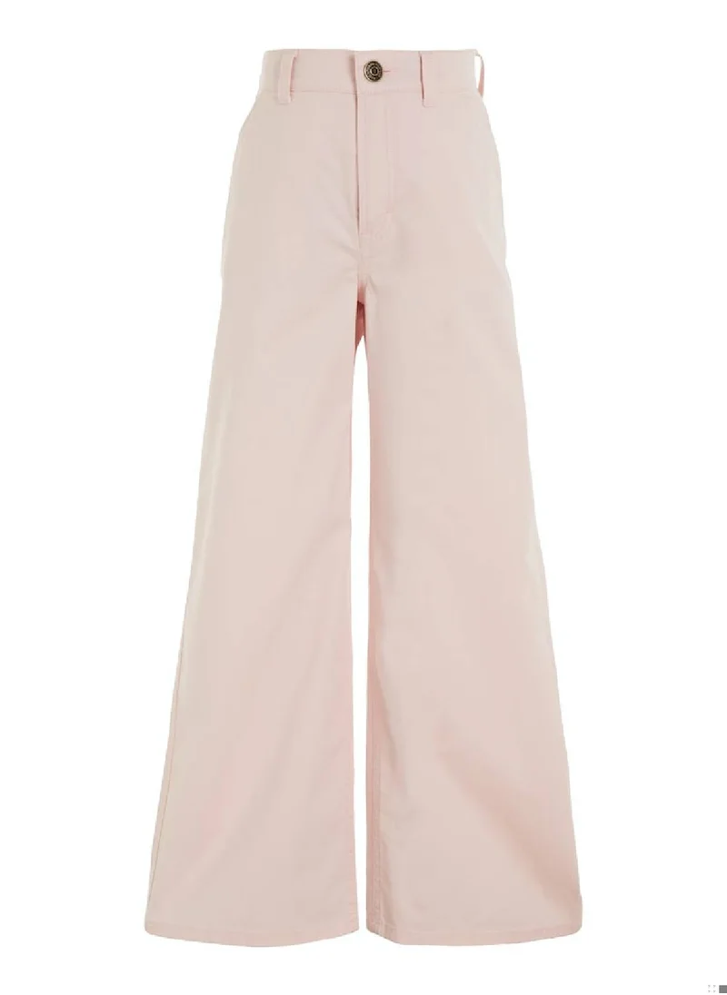 TOMMY HILFIGER Girls' Essential Wide Leg Chino Trousers -  Stretch organic cotton, Pink