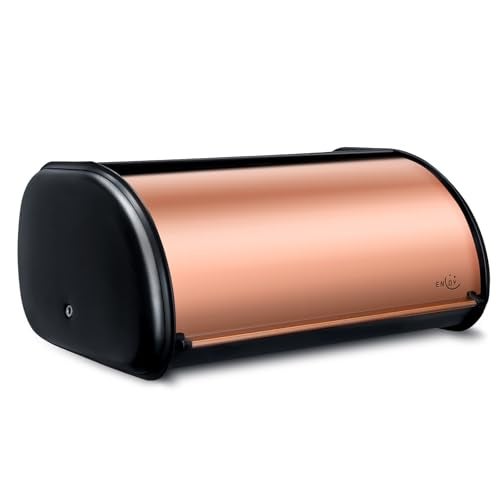 ENLOY Bread Box for Kitchen Countertop, Stainless Steel Bread Storage Bin for Kitchen with Roll Up Lid, Large Capacity Bread Keeper Holds Large Loaves of Bread (Rose Gold) 17 x 11 x 7 IN - Image 1
