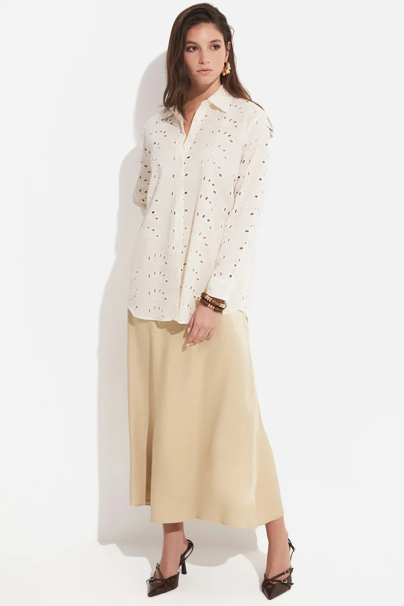 JUNE Women's Exclusive Oversize/loose Cut 100% Cotton Embroidered Shirt