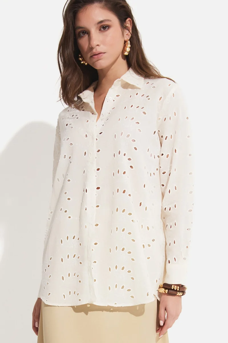 JUNE Women's Exclusive Oversize/loose Cut 100% Cotton Embroidered Shirt