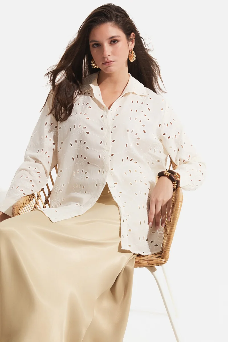 JUNE Women's Exclusive Oversize/loose Cut 100% Cotton Embroidered Shirt