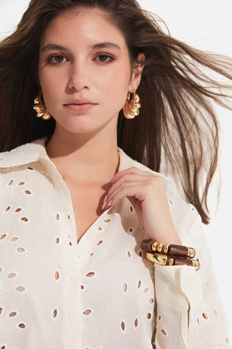 JUNE Women's Exclusive Oversize/loose Cut 100% Cotton Embroidered Shirt