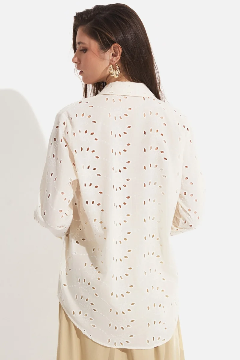 JUNE Women's Exclusive Oversize/loose Cut 100% Cotton Embroidered Shirt