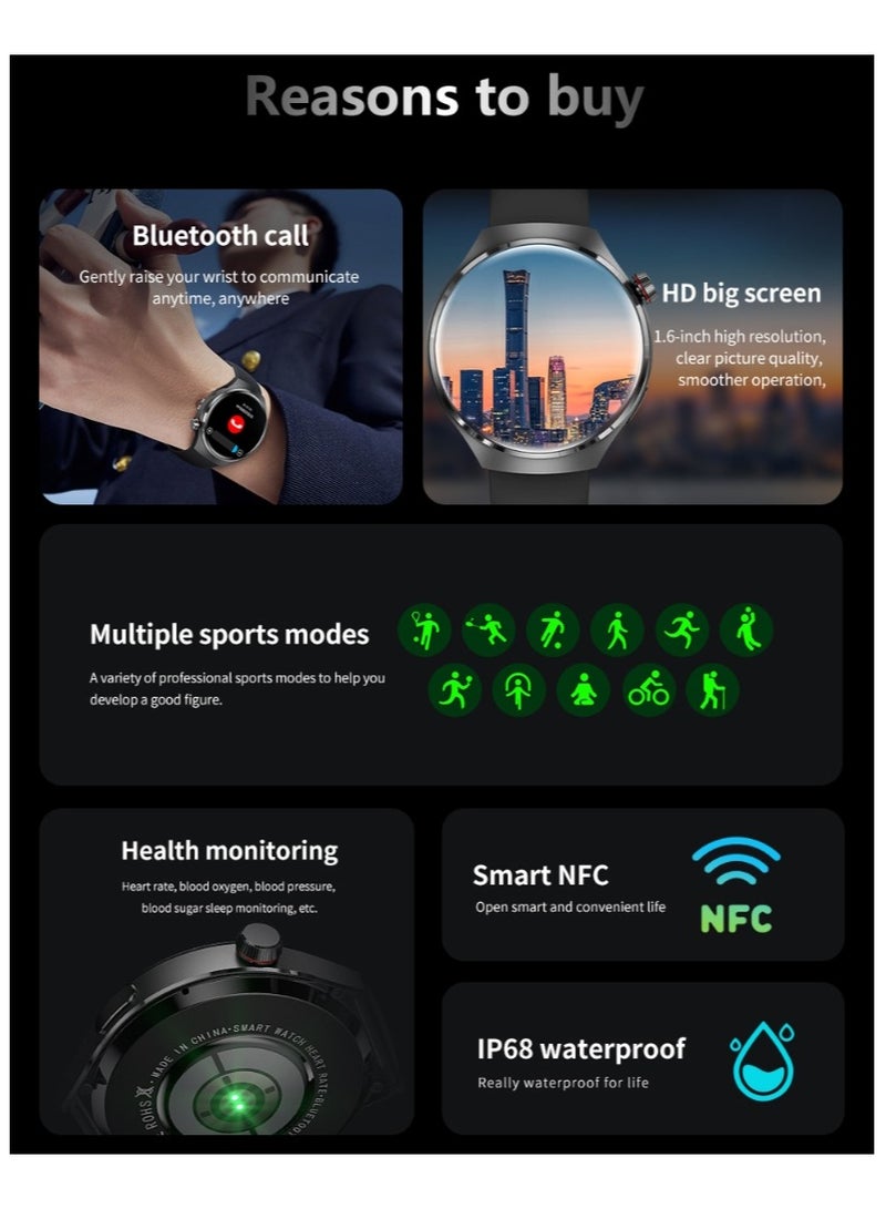 Beauenty Smart Watch GT4 PRO With Bluetooth Calling Function (Answer/Make Calls), Fitness Tracking Watch With Sleep Monitoring Function, Suitable For IPhone/Android, IP68 Waterproof (Leather Brown+Silver Sil - Image 5