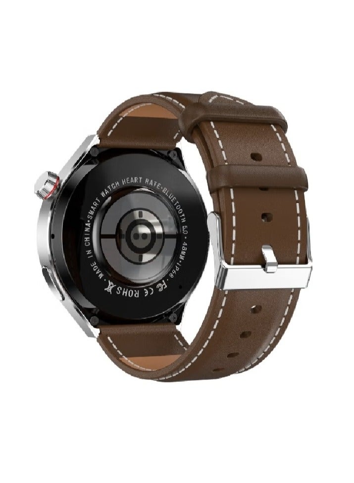 Beauenty Smart Watch GT4 PRO With Bluetooth Calling Function (Answer/Make Calls), Fitness Tracking Watch With Sleep Monitoring Function, Suitable For IPhone/Android, IP68 Waterproof (Leather Brown+Silver Sil - Image 3