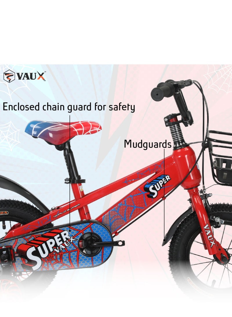 Vaux Super 12-Inch Kids Bike | 12-Inch Wheel Size| Adjustable Seat | With Basket, Handbrake, Mudguards And Training Wheels | Black Color - Image 2