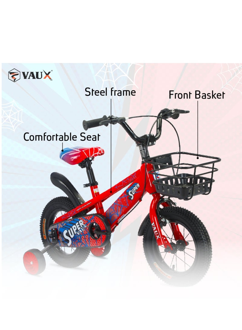 Vaux Super 12-Inch Kids Bike | 12-Inch Wheel Size| Adjustable Seat | With Basket, Handbrake, Mudguards And Training Wheels | Black Color - Image 3