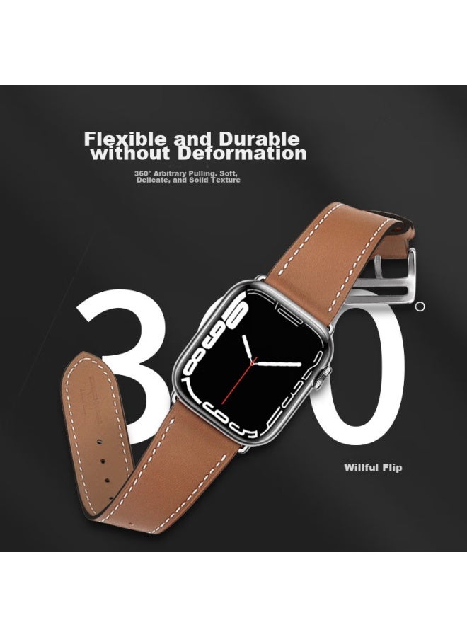 Mssm Suitable For Apple Watch Band, Apple Iwatch Hermes Style Swift Cowhide Genuine Leather Strap, Ultra/s10/9/8/7, Dark Brown, 44/45/46/49mm - Image 4