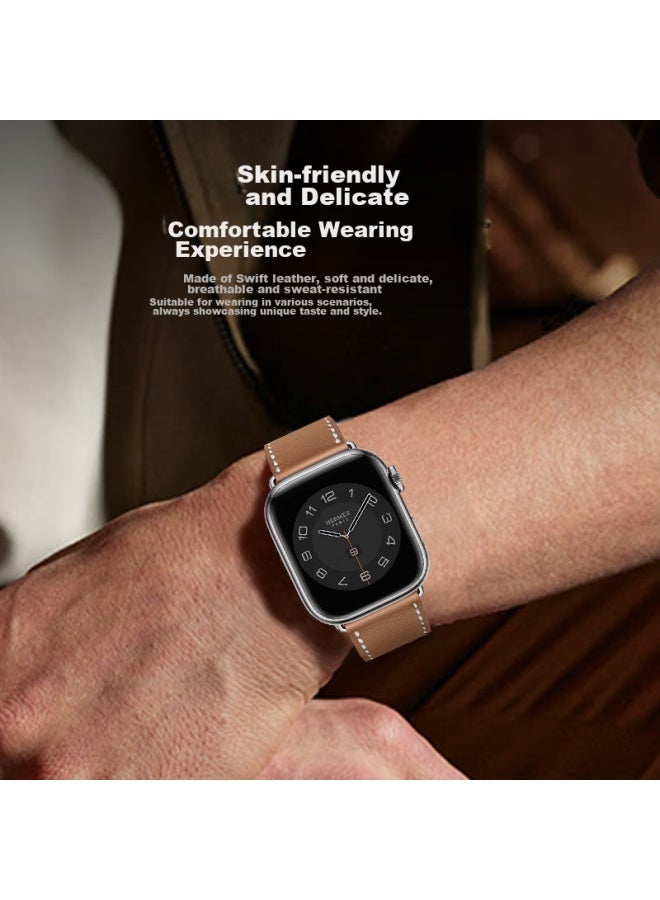 Mssm Suitable For Apple Watch Band, Apple Iwatch Hermes Style Swift Cowhide Genuine Leather Strap, Ultra/s10/9/8/7, Dark Brown, 44/45/46/49mm - Image 5