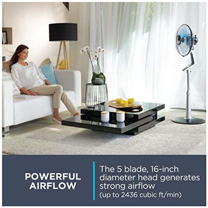 Rowenta Pedestal Fan, 53 Inches, Ultra Quiet Oscillating Fan For Bedroom, Portable, 5 Speeds, Refresh Up To 23-Feet, Silver, Indoor, Vu5670 - Image 3