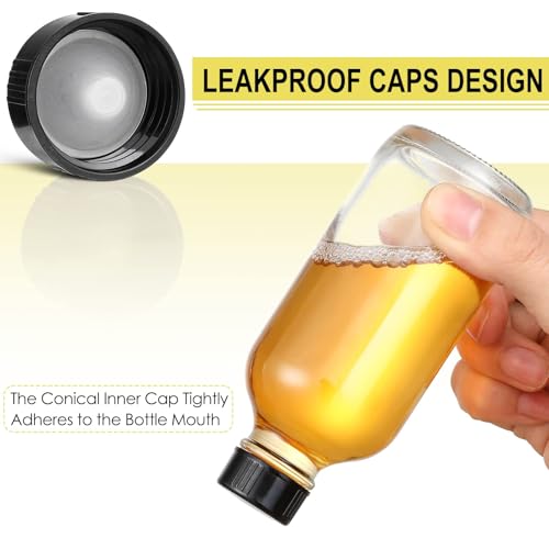 Aozita 10 Pack, 4 oz Small Clear Glass Bottles w/Lids & 3 Stainless Steel Funnel - 120ml Boston Round Sample Bottle for Potion, Juice, Ginger Shot, Wellness, Oils, Whiskey, Liquids - Leakproof Travel Bottle - Image 4