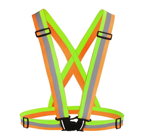 fastped ® Polyester Elastic Adjustable Running Sport Safety High Visibility Glow Vest Reflective Body Strap (Orange/Green) - Image 1