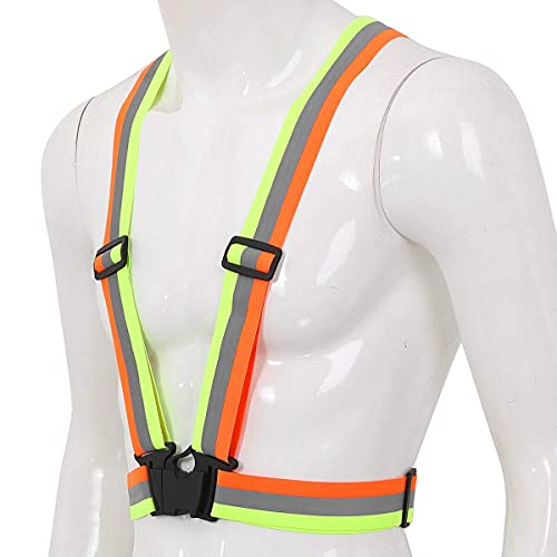 fastped ® Polyester Elastic Adjustable Running Sport Safety High Visibility Glow Vest Reflective Body Strap (Orange/Green) - Image 4