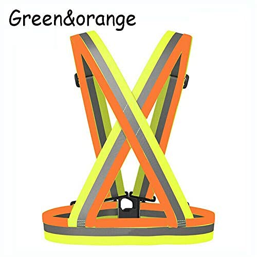 fastped ® Polyester Elastic Adjustable Running Sport Safety High Visibility Glow Vest Reflective Body Strap (Orange/Green) - Image 3