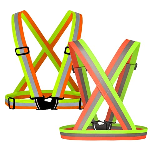 fastped ® Polyester Elastic Adjustable Running Sport Safety High Visibility Glow Vest Reflective Body Strap (Orange/Green) - Image 2