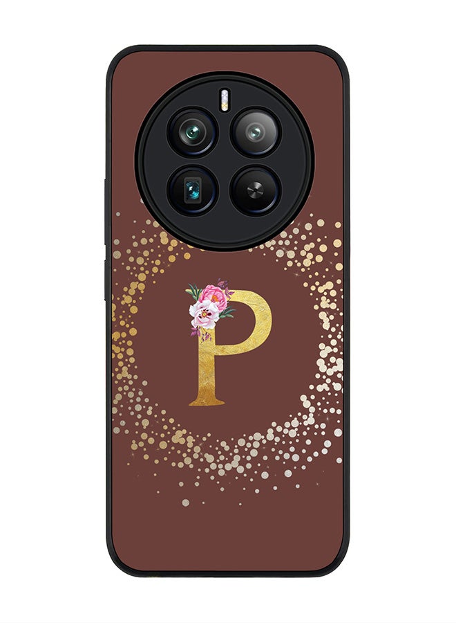 Stylizedd Rugged Black edge case for Realme 12 Pro / Realme 12 Pro Plus 5G, Slim fit Custom Monogram Initial Letter Floral Pattern Alphabet-P (Brown ) - Image 1