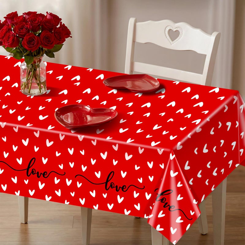 Reyoust 3Pcs Valentine's Day Plastic Tablecloth Love Heart Romantic Rectangular Table Cloths Red White Tablecovers for Valentines Wedding Engagement Anniversary Galentines Mother's Day Party Decorstions - Image 5