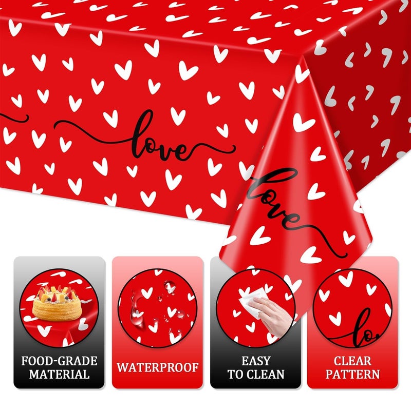 Reyoust 3Pcs Valentine's Day Plastic Tablecloth Love Heart Romantic Rectangular Table Cloths Red White Tablecovers for Valentines Wedding Engagement Anniversary Galentines Mother's Day Party Decorstions - Image 3