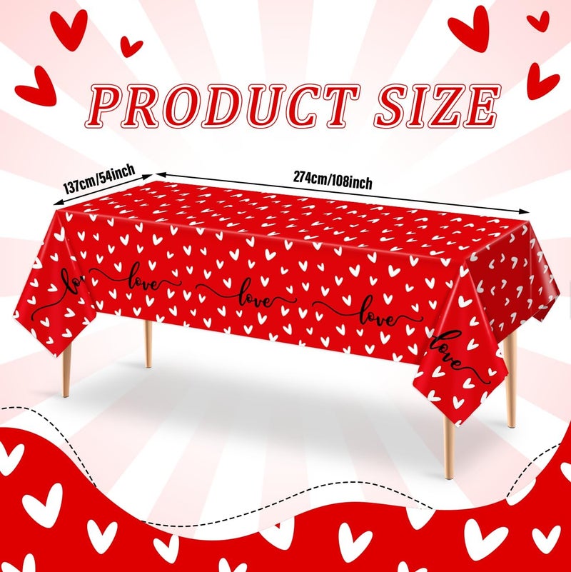 Reyoust 3Pcs Valentine's Day Plastic Tablecloth Love Heart Romantic Rectangular Table Cloths Red White Tablecovers for Valentines Wedding Engagement Anniversary Galentines Mother's Day Party Decorstions - Image 2