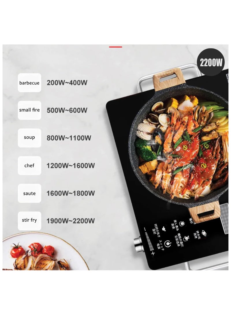 رايتشر طباخ الأشعة تحت الحمراء، 2200 واط، موقد كهربائي من السيراميك، موقد كهربائي ذو شعلة واحدة ولوح زجاجي بلوري مزدوج مع تحكم باللمس في درجة الحرارة قابل للتعديل وحماية من الحرارة الزائدة (أسود) - Image 4