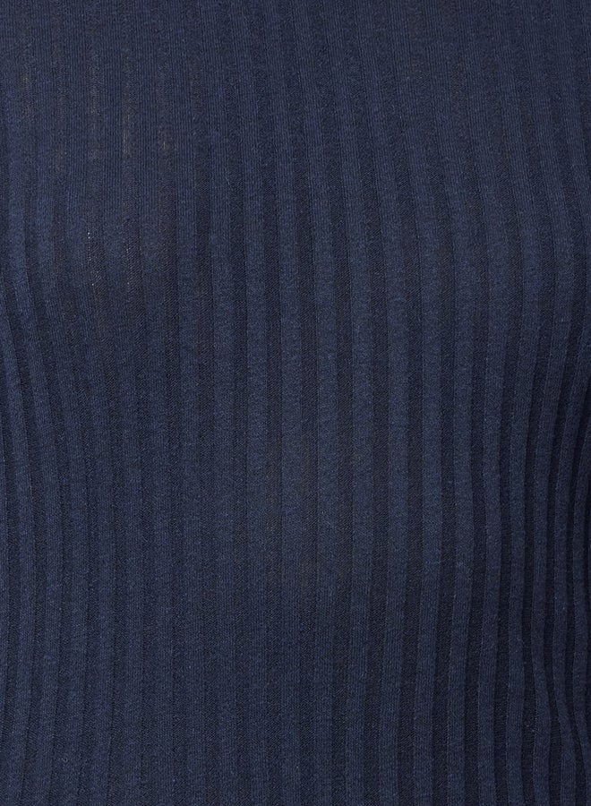trendyol Navy Blue High Collar Ribbed Flexible Slim Fit Knitted Blouse TWOAW20BZ0200 - Image 4