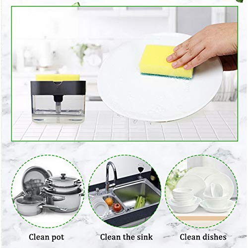 ZooY 2 in 1 Soap Dispenser for Dishwasher Liquid Holder, Liquid Dispenser Through Pump 400 ML with Sponge (Grey) - Image 3