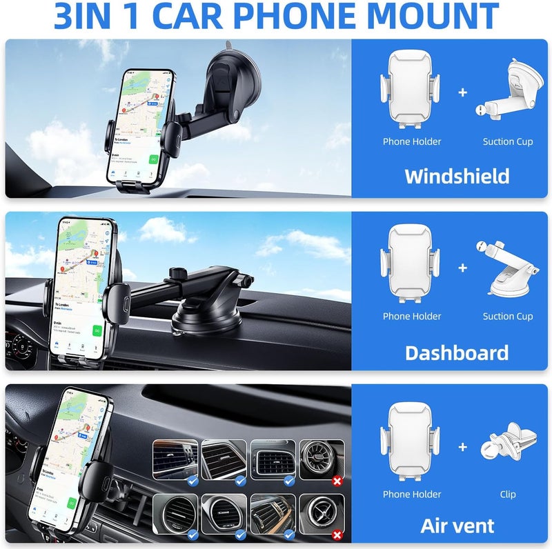 Vexloria Car Phone Holder with 360° Rotation and Strong Suction Power for 4.0''-7.0'' Phones - Image 2