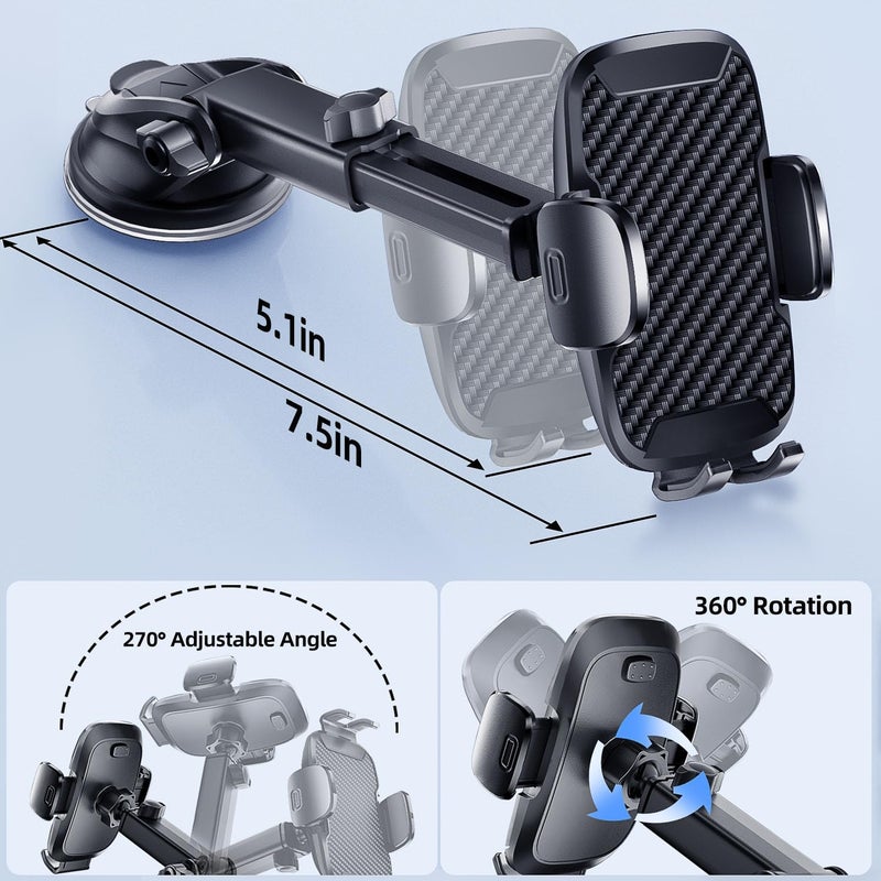 Vexloria Car Phone Holder with 360° Rotation and Strong Suction Power for 4.0''-7.0'' Phones - Image 4
