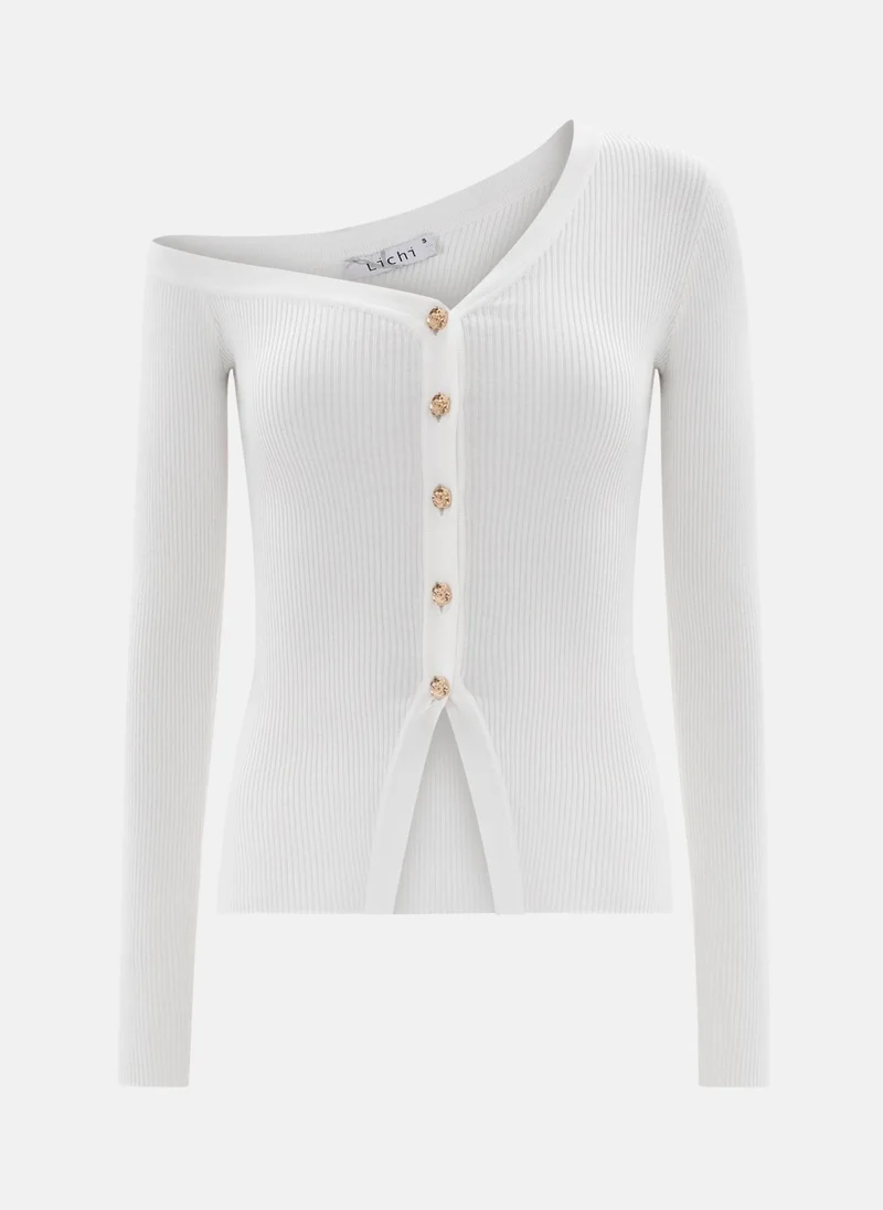 Lichi Rib-knit one shoulder cardigan