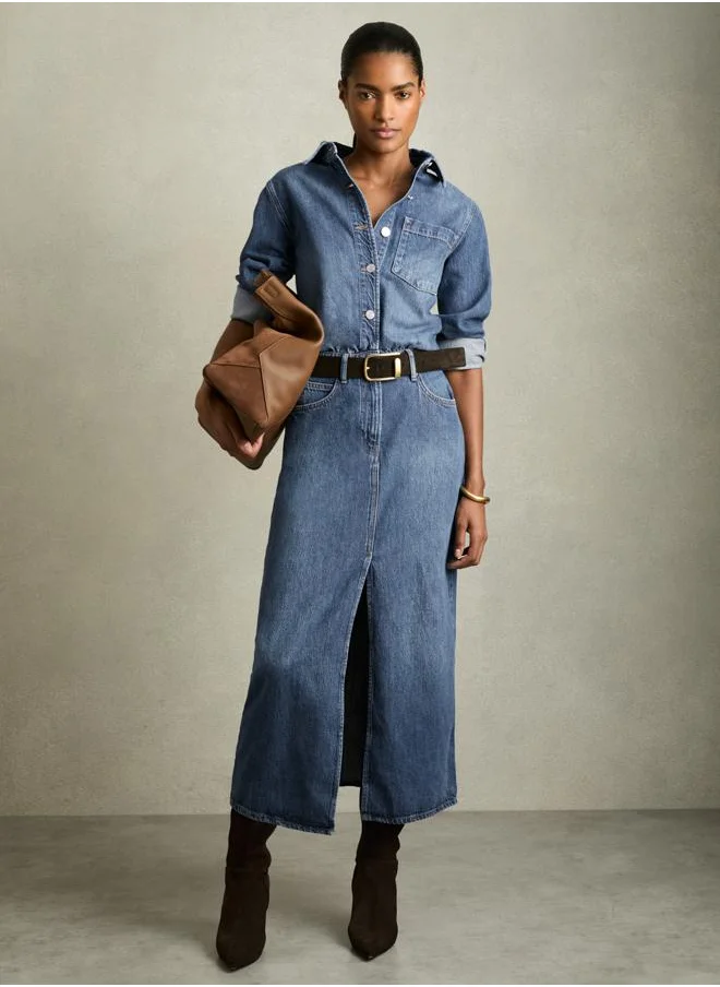 REISS Denim Midi Dress