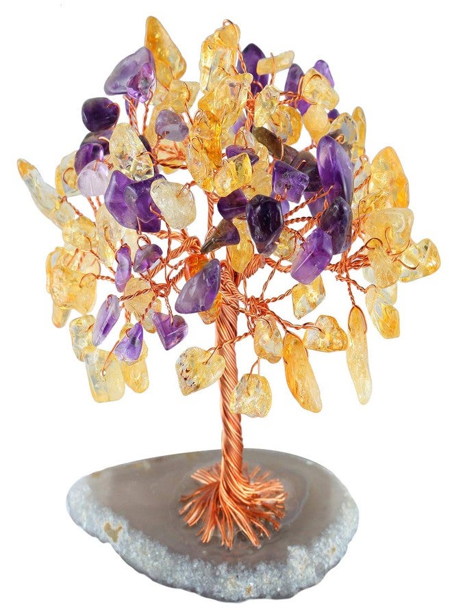 mookaitedecor Natural Citrine & Amethyst Crystal Tree Copper Money Tree with Agate Slice Base Home Decoration for Wealth and Luck 3.5"-4" - Image 4