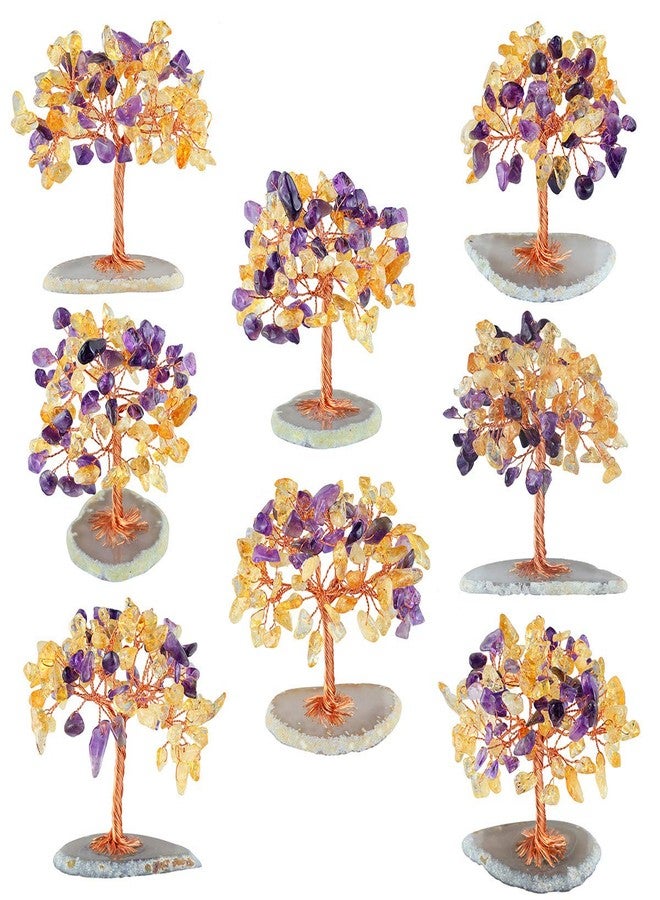 mookaitedecor Natural Citrine & Amethyst Crystal Tree Copper Money Tree with Agate Slice Base Home Decoration for Wealth and Luck 3.5"-4" - Image 5