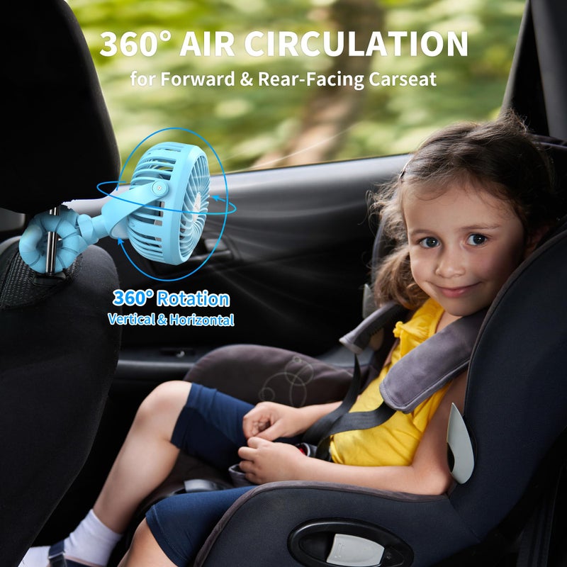 AMACOOL Battery Operated Stroller Fan Flexible Tripod Clip On Fan with 3 Speeds and Rotatable Handheld Personal Fans for Car Seat Crib Bike Treadmill (Blue) - Image 5