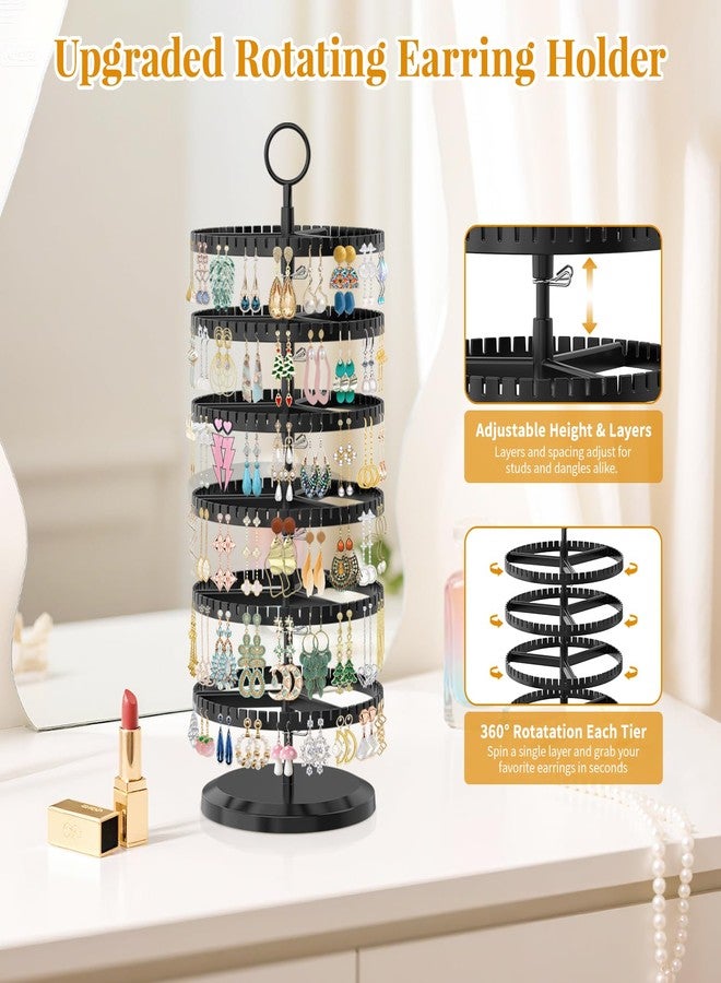 EsLuker.ly Earring Holder Organizer Rotating Stud Display Tree Rack with 342 U-Slots for Women Girls, Large Adjustable 6 Tier Plastic Storage Stand with Metal Tray for Pierced Hoop Post Earring, Black - Image 3