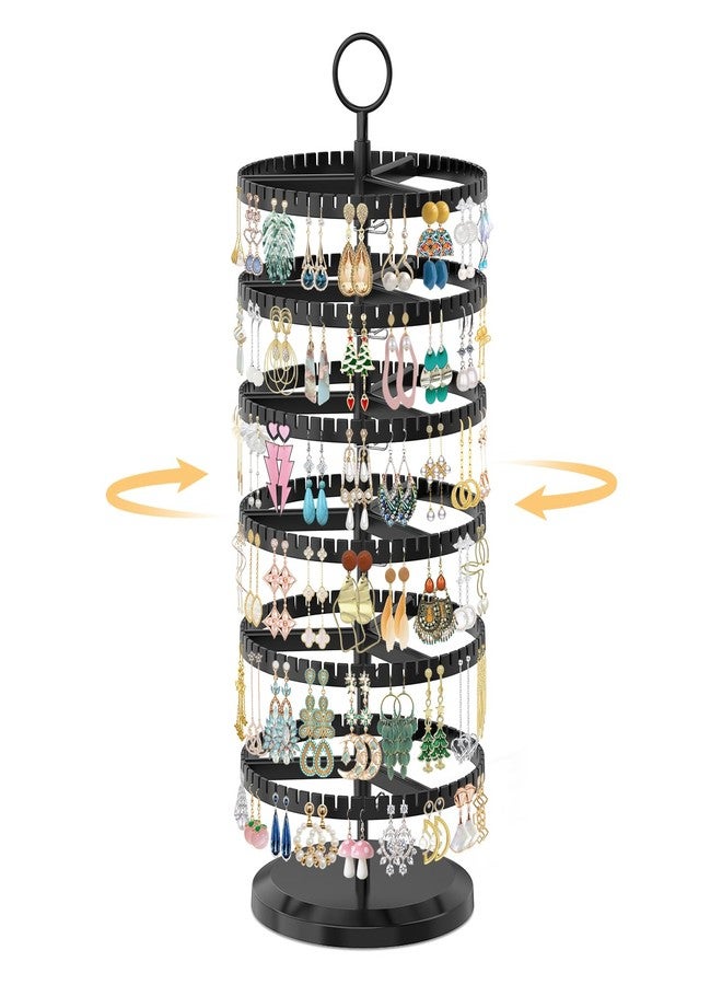 EsLuker.ly Earring Holder Organizer Rotating Stud Display Tree Rack with 342 U-Slots for Women Girls, Large Adjustable 6 Tier Plastic Storage Stand with Metal Tray for Pierced Hoop Post Earring, Black - Image 1