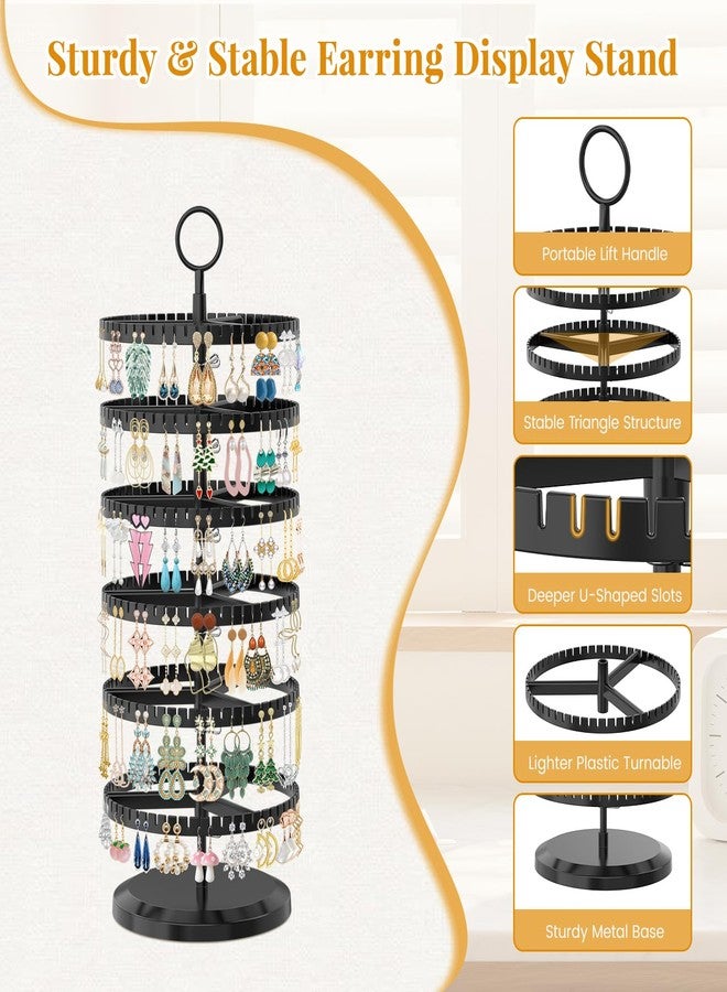 EsLuker.ly Earring Holder Organizer Rotating Stud Display Tree Rack with 342 U-Slots for Women Girls, Large Adjustable 6 Tier Plastic Storage Stand with Metal Tray for Pierced Hoop Post Earring, Black - Image 5