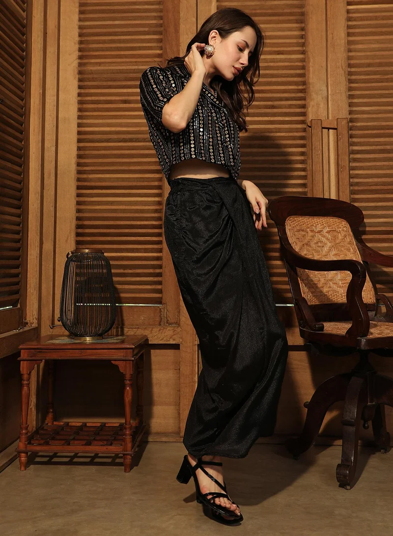 QISSA Women's Onyx Black Aureate Mirror Co-Ord Set