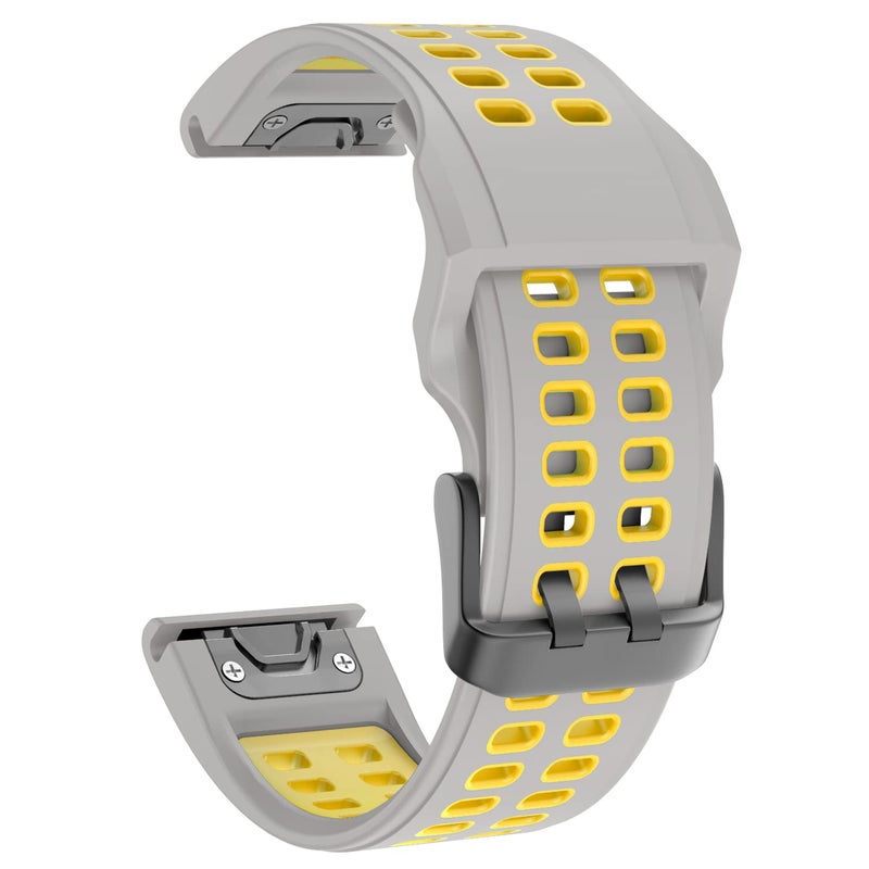 OVERSTEP Compatible with Garmin Fenix 7 Band, 22mm Easy-fit Sport Silicone Strap for Fenix 5/Fenix 5 Plus/Fenix 6/Fenix 6 Pro Smartwatch, Gray Yellow - Image 2