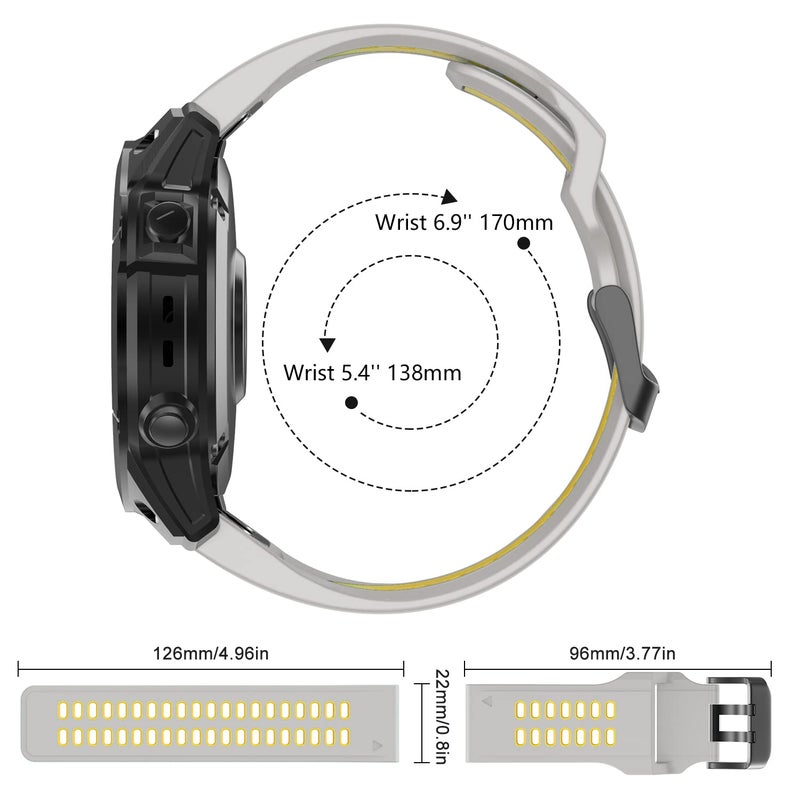 OVERSTEP Compatible with Garmin Fenix 7 Band, 22mm Easy-fit Sport Silicone Strap for Fenix 5/Fenix 5 Plus/Fenix 6/Fenix 6 Pro Smartwatch, Gray Yellow - Image 5