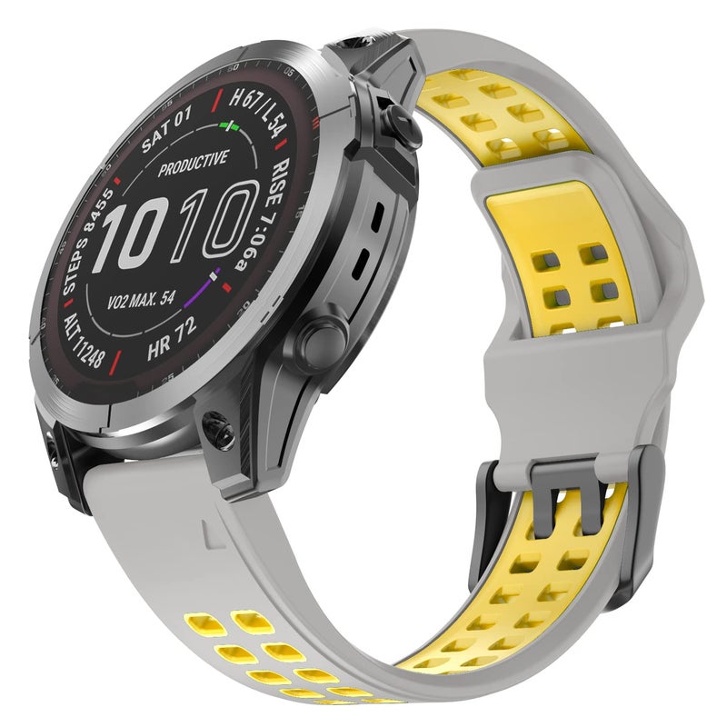 OVERSTEP Compatible with Garmin Fenix 7 Band, 22mm Easy-fit Sport Silicone Strap for Fenix 5/Fenix 5 Plus/Fenix 6/Fenix 6 Pro Smartwatch, Gray Yellow - Image 1