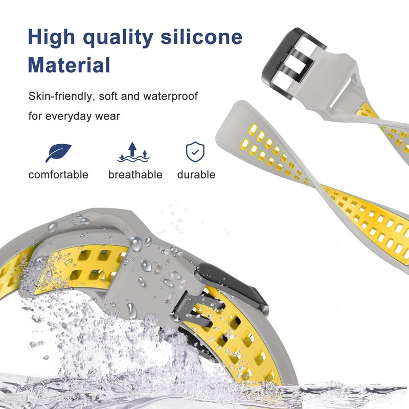 OVERSTEP Compatible with Garmin Fenix 7 Band, 22mm Easy-fit Sport Silicone Strap for Fenix 5/Fenix 5 Plus/Fenix 6/Fenix 6 Pro Smartwatch, Gray Yellow - Image 4