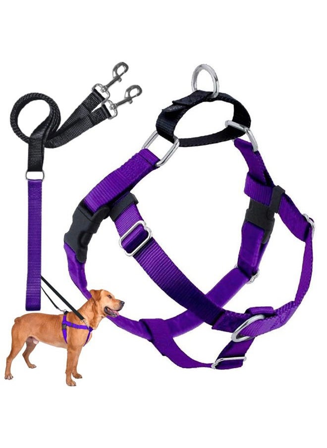 2 HOUNDS DESIGN Freedom No Pull Dog Harness, Adjustable Harness and Leash Set, Easy Walking & Comfortable Control, Fits Small, Medium & Large Dogs, Solid Colors, Made in USA, 1" MD, Purple  - Image 1