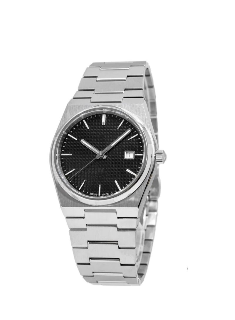 Premium Men’s Stainless Steel Dress Watch – Integrated Bracelet, Textured Dial, Date Display, Luxury Gift Box Included 