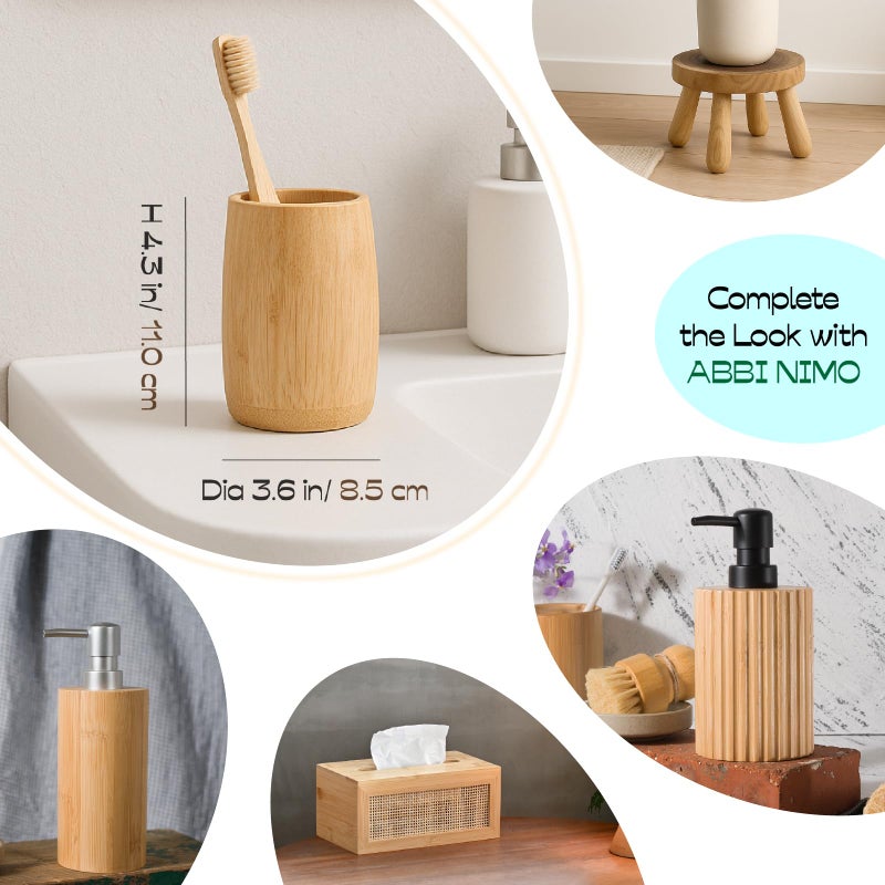 ABBI NIMO Natural Bamboo Toothbrush Holder, Simple Minimal Cylindrical Tumbler for Bathroom Countertop, Unbreakable Makeup Brush or Pen Organizer, Desktop Accessory - Image 4