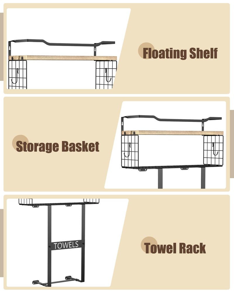 Aetyord Towel Racks for Bathroom Wall Mounted - Bath Wall Towel Holder Set Above Toilet Storage, Rolled Towel Shelf Organizer for Small Bathroom, Wood Vertical Towel Rack for Bathroom Wall Decor - Image 5