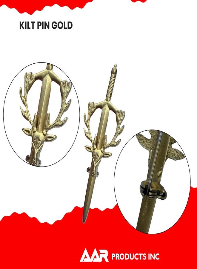 AAR Stag Head Kilt Pin Gold Plated Highland Scottish Celtic Design Kilt Accessory - Image 2