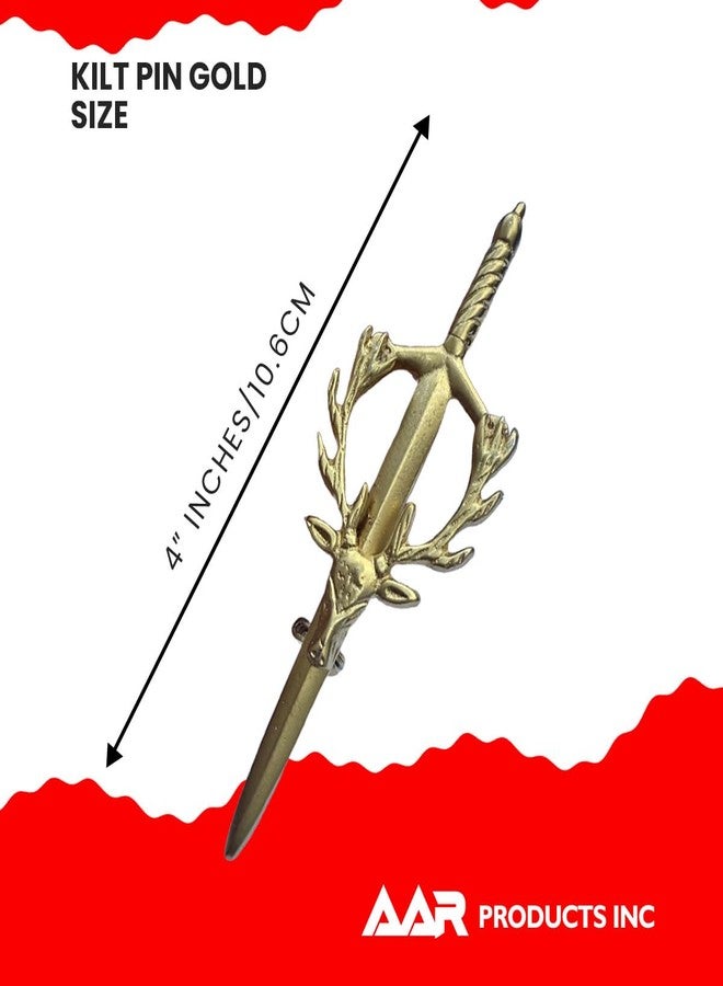 AAR Stag Head Kilt Pin Gold Plated Highland Scottish Celtic Design Kilt Accessory - Image 3