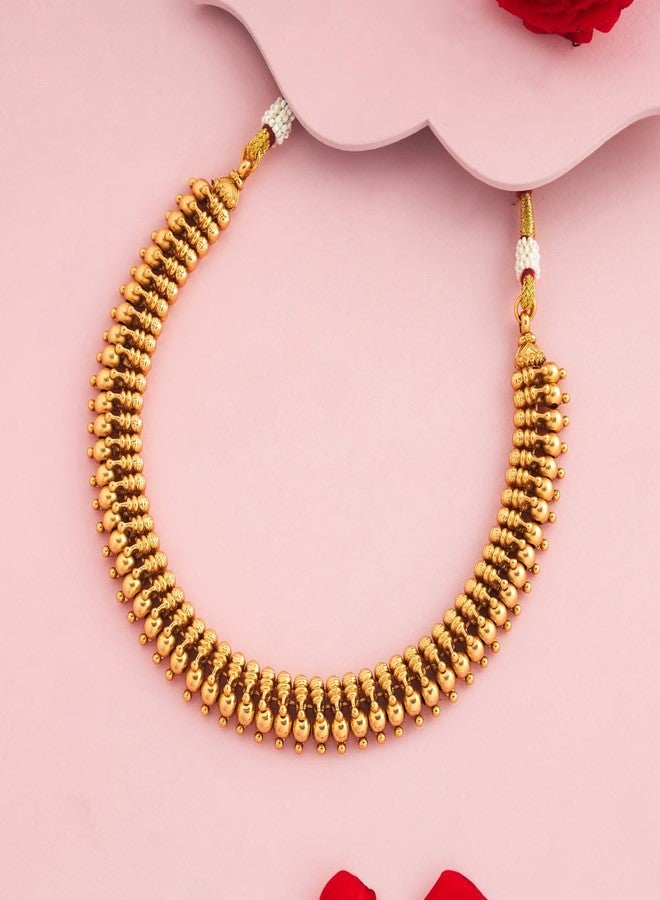 KUSHAL'S Fashion Jewellery Gold Plated Antique Necklace for Women | Adjustable Thread | Festive, Bridal & Occasion Wear - 462962 - Image 2